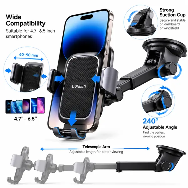 UGREEN Gravity Car Phone Holder – Automatic Suction Cup Mount